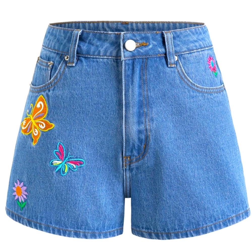 (NWT) CIDER Floral Butterfly Embroidered Denim Shorts